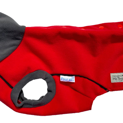 Racing Red Double Layer Waterproof Microfleece McTog Dog Jumper - Back Poppers