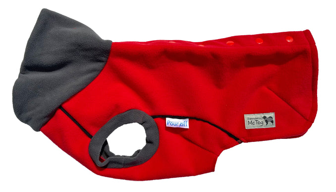 Racing Red Double Layer Waterproof Microfleece McTog Dog Jumper - Back Poppers