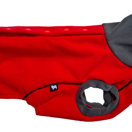 Racing Red Double Layer Waterproof Microfleece McTog Dog Jumper - Back Poppers