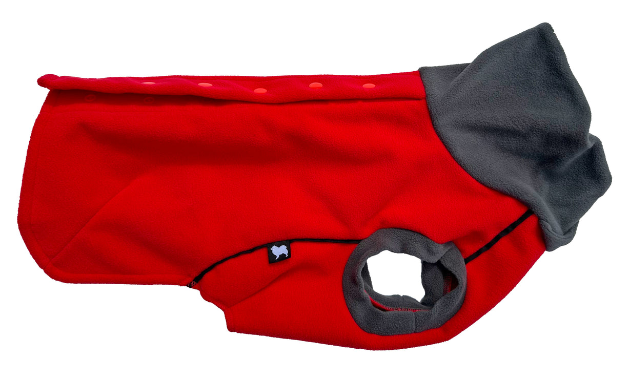 Racing Red Double Layer Waterproof Microfleece McTog Dog Jumper - Back Poppers